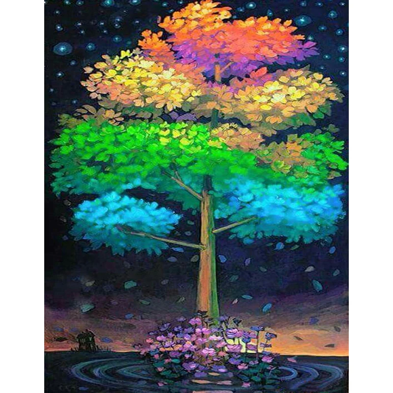 

DIY Painting By Numbers Colored Tree Kit Oil Picture By Numbers 40x50cm Wall Art Canvas Painting Home Decoration Gift