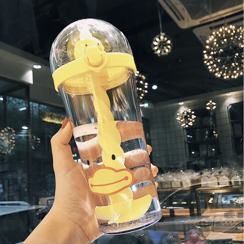 Симпатичная пластиковая бутылка для воды в виде утки чашка с соломинкой