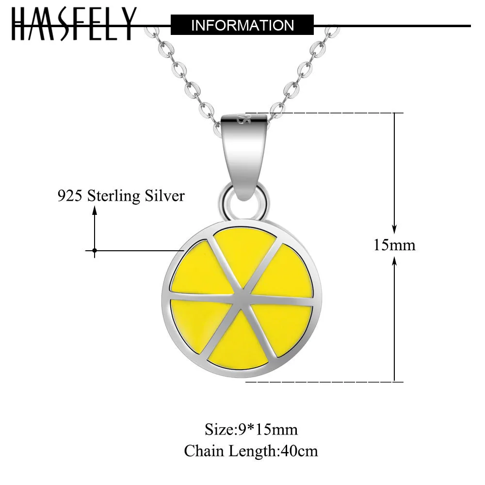 HMSFELY Real 925 Silver Charm Lemon Pendant Necklace Round Shape Fruit Dangles For Women Jewelry | Украшения и аксессуары