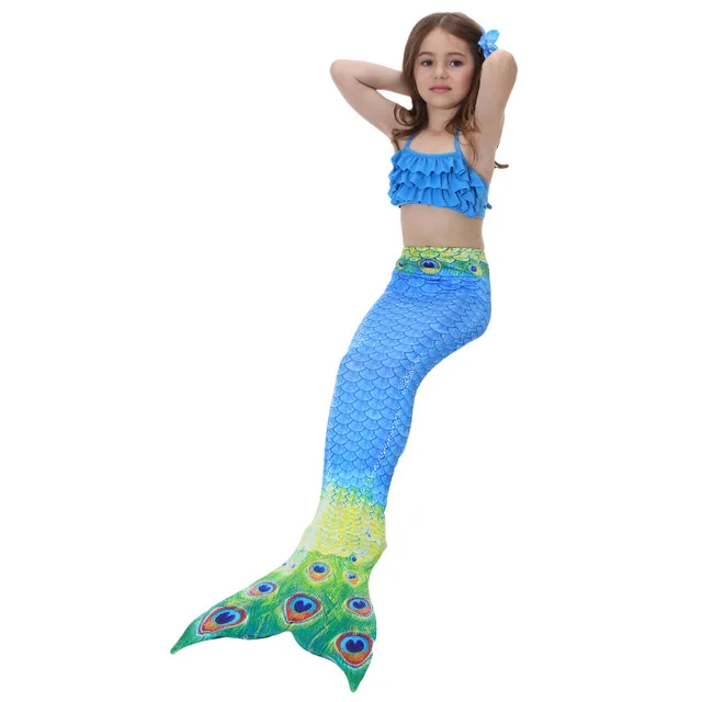 3PCS SET NO MONOFIN Детский купальный костюм; купальный костюм с хвостом русалки; карнавальные костюмы; купальный костюм для девочек; купальный костюм - Цвет: 3PCS SET NO MONOFIN