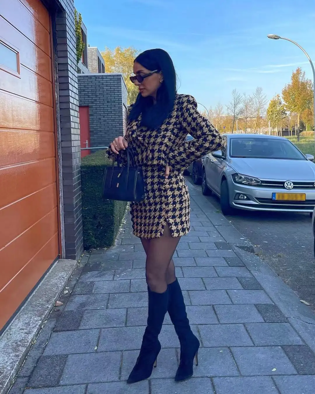 Xikom 2021 твидовый летний женский комплект из двух предметов винтажный клетчатый