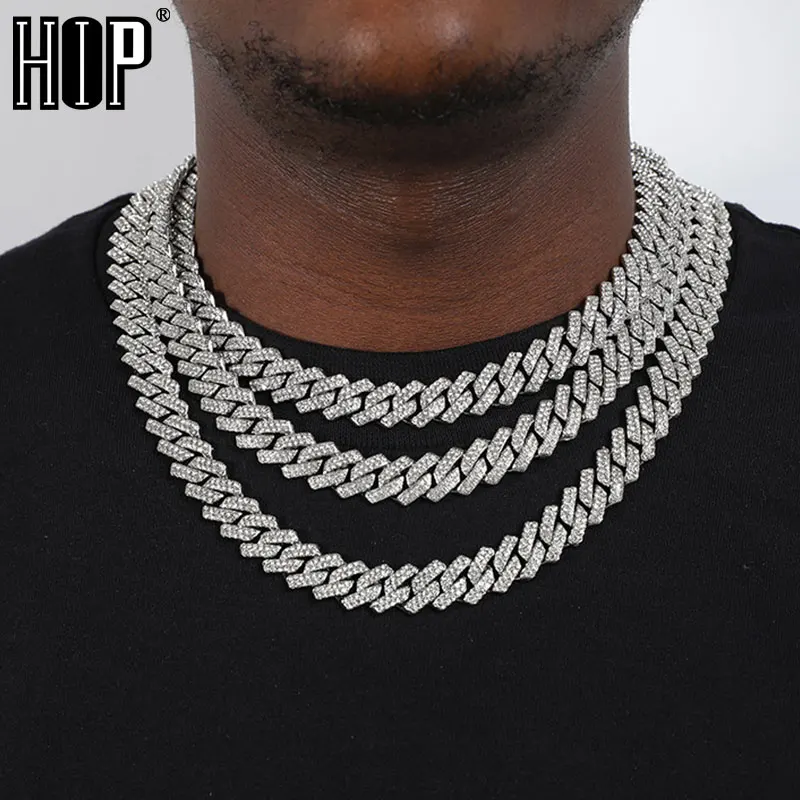 

Hip Hop AAA+ 13.5MM Prong Cuban Chain 2 Row Iced Out Bling Rhinestone Zircon Paved Necklaces Bracelets For Men Women Jewelry