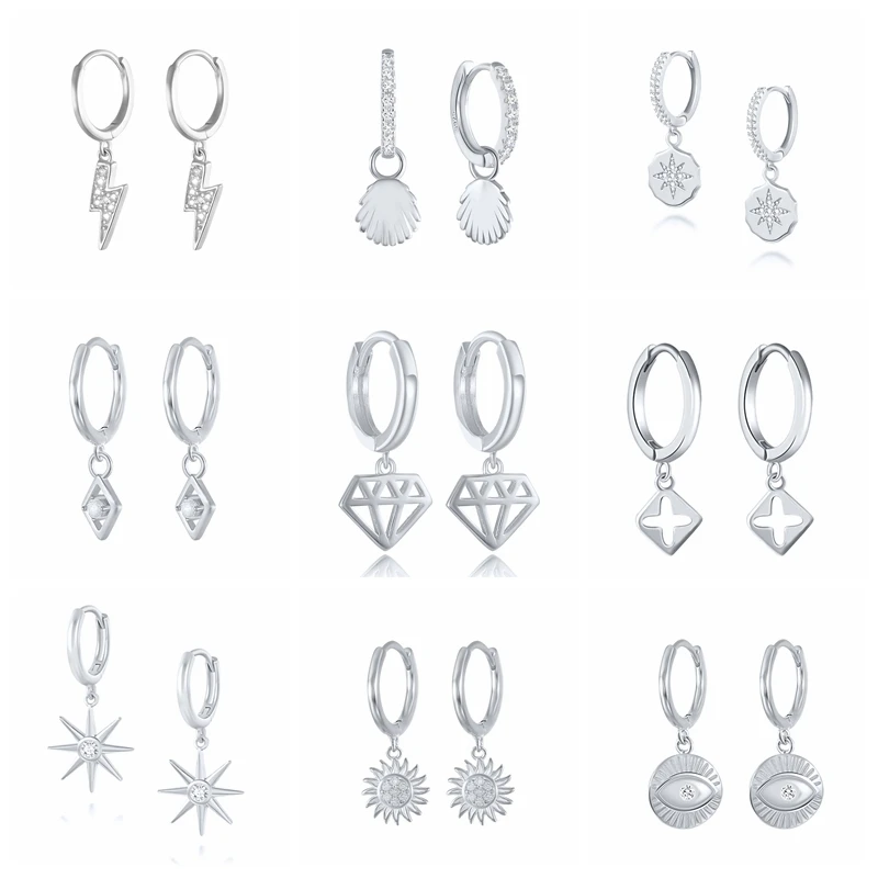 

100% Real S925 Sterling Silver Huggie Earring Bling Zircon Hoop Earrings For Women Girls Wedding Jewelry Pendientes orecchini