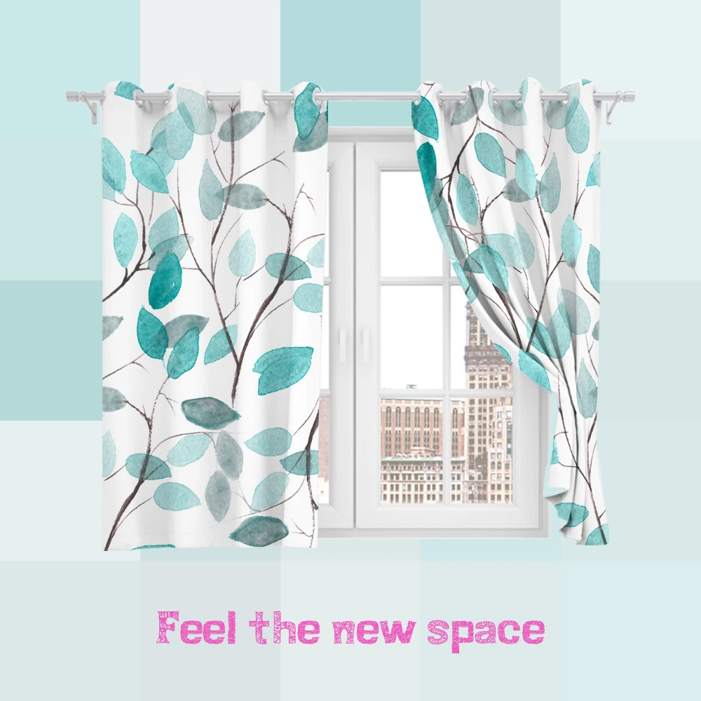 

Punch Hook Blackout Curtain Green Customized Full Shade Sunscreen Blinds For Windows Home Kitchen Bedroom LivingRoom Decoration