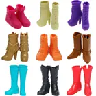 1 пара, зимние модные повседневные ботинки на высоком каблуке для куклы Барби, одежда, платье, фиолетовый, розовый цвет, много стилей, аксессуары для вешалки, игрушки