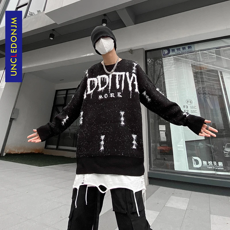 

UNCLEDONJM в стиле High Street, готический свитер в стиле оверсайз с надписью, в стиле хип-хоп, в стиле ретро, мужской пуловер в стиле Харадзюку