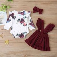 clothing sets spring autumn baby girls cotton print long sleeve rompersuspender skort two piece suits for a 1 3 years