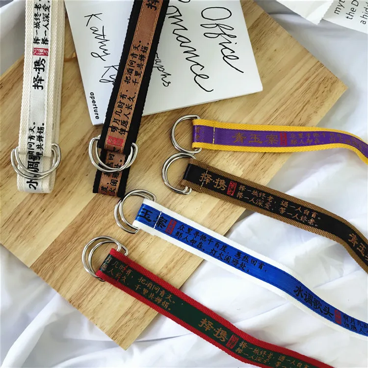 

INS холст ремень женский Поэзия вышитые простые универсальные Южная Корея весело двойное кольцо пряжки Шикарный кожаный пояс молодых