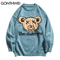 gonthwid knitted bear jumpers sweaters streetwear men women hip hop harajuku casual pullover knitwear fashion tops knit outwear