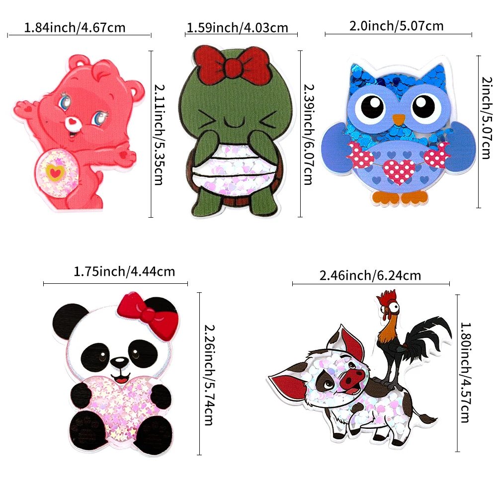 

5pcs Acrylic Shakers Quicksand Accessories Flat Back Stickers Cartoon Animals DIY Hair Bow Supplies Handmade Phone Case Material