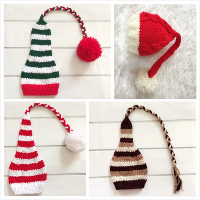 Реквизит для фотосессии новорожденных рождественские шапки с длинным хвостом