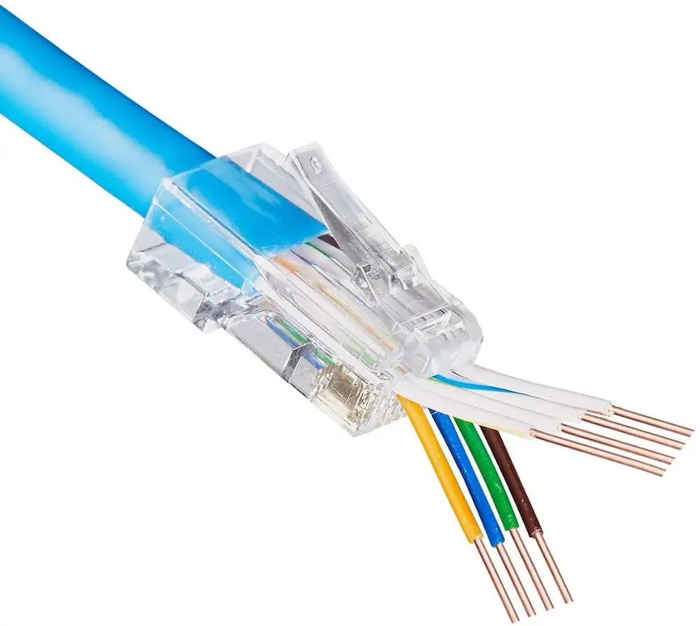 Разъем ZoeRax RJ45 30 МК позолоченный проходной через 3-контактные разъемы Cat6 и кабель