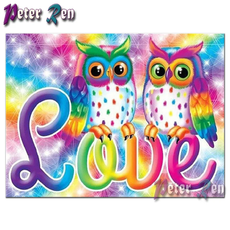 

Peter ren Diy full mosaic diamond painting animal Resin crystal rhinestone embroidery stick drill Cross Stitch Set Pink owl love