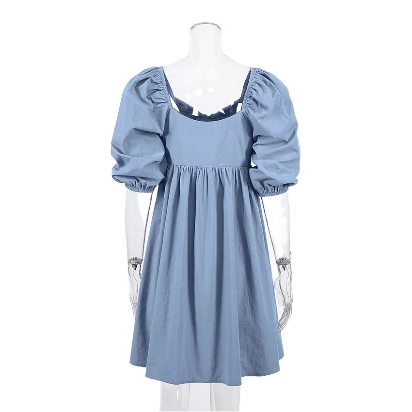 

Vintage Blue Black A-Line Mini Dress Woman 2021 Summer Loose Sexy Patchwork Party Dress V Neck Half Sleeve Party Vestido
