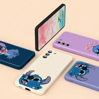 for samsung galaxy note 20 10 s21 s20 fe s10 ultra plus lite pro 5g cute stitch disney anime liquid silicone soft phone case