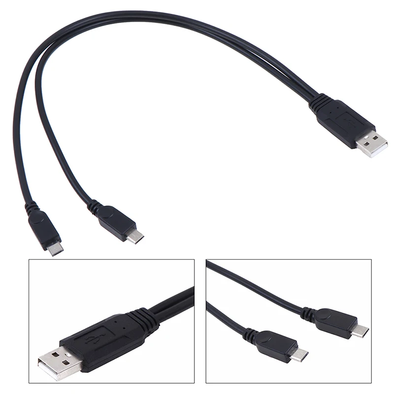 

1pc Length 36cm USB 2.0 Male To Male Dual Micro Usb Splitter Y Charging Data Cable