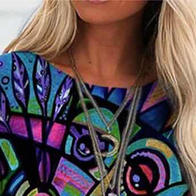 

2020 New Arrival Women Casual Long Sleeve T-shirt Abstract Picture Print T-shirt Autumn Tops Fashion Elegant LadiesTee shirt