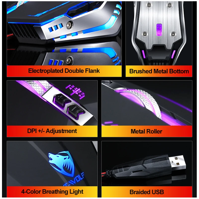 

Professional Optical Gaming Mouse Programmable Wired LED Breathing light Adjustable 3200 DPI Beetle Creative 7 Button Mice