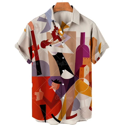 Мужская рубашка с 3d музыкальным рисунком, гавайская рубашка, Мужская свободная рубашка в стиле Харадзюку, Модный повседневный Топ унисекс в стиле хип-хоп, 2024