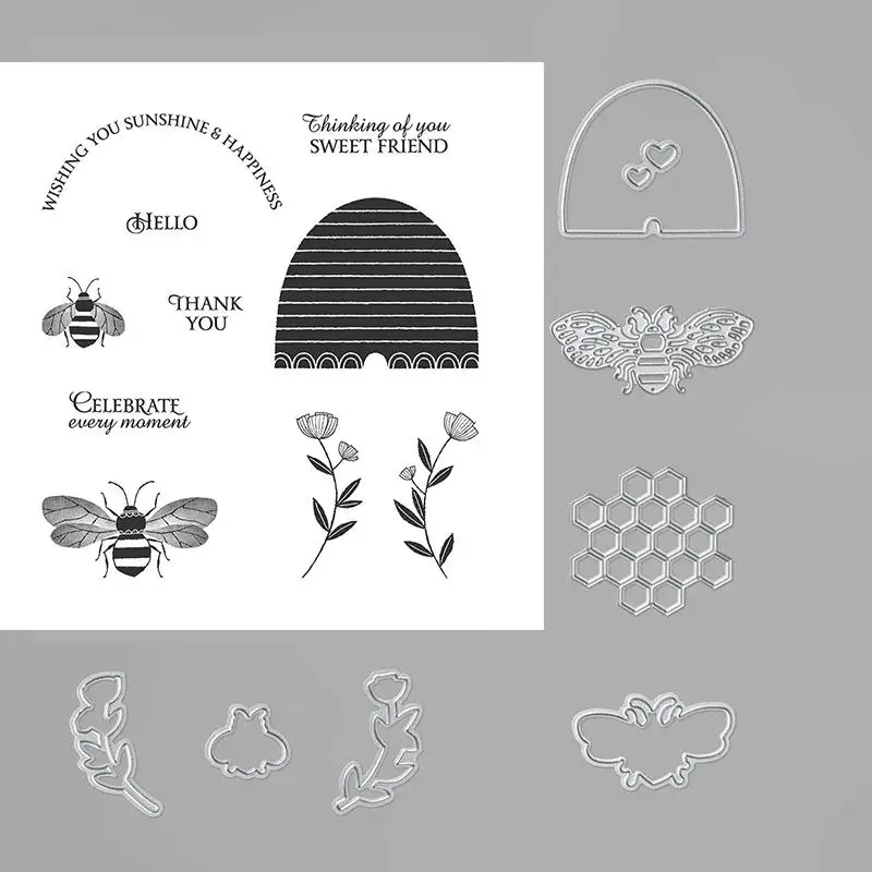 

Bee Metal Cutting Dies and Stamps Stencils For DIY Scrapbooking Photo Album Decor Die Cut Embossing Paper Card Crafts Making