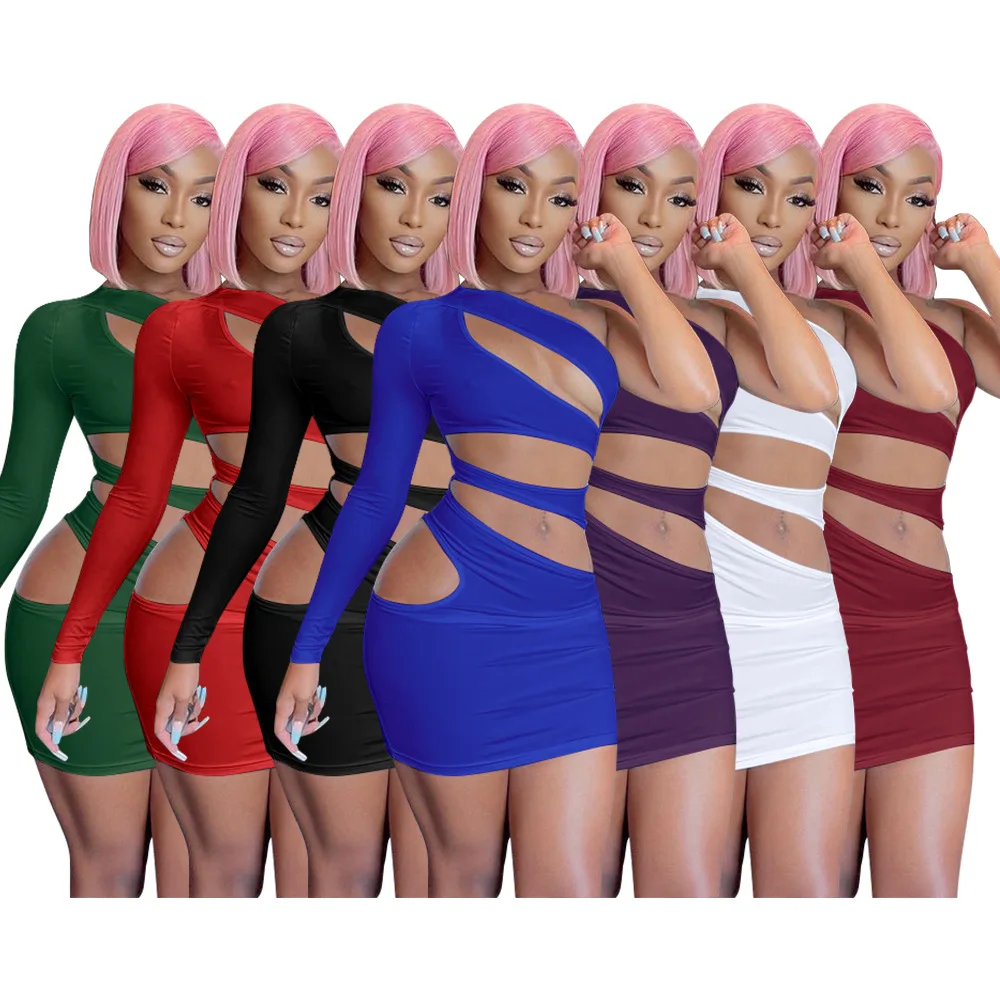 

Sexy Women Hollow Out Dress One Shoulder Bodycon Party Night Clubwear Autumn Dresses For Women Outfit