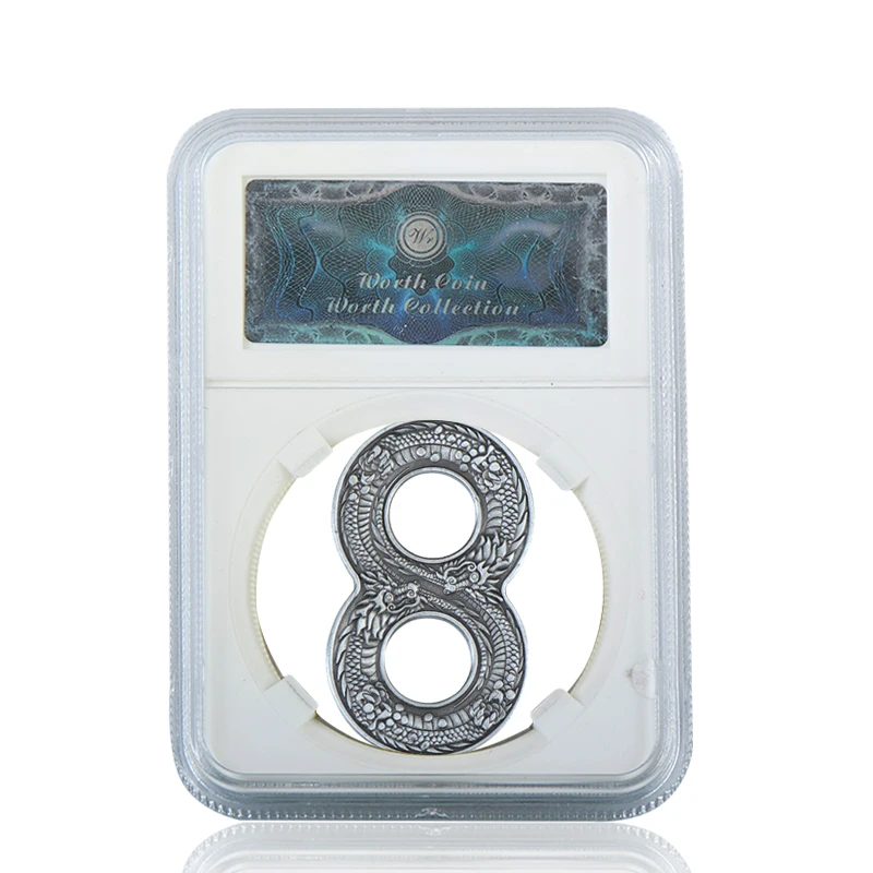 WR 1 oz 999 Ag Дракон металлические монеты 1 доллар Монетка 8-гранная витая Елизаветы II металлическая памятная монета для коллекции - Цвет: coin with case