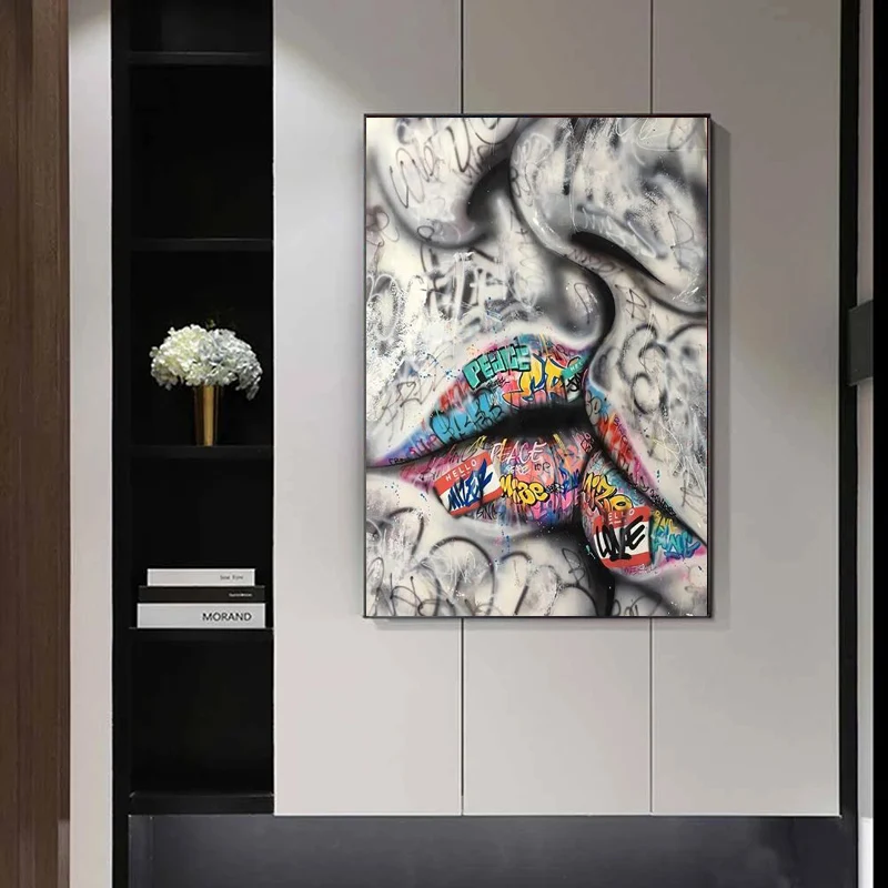 

Lover Kissing Graffiti Art Canvas Paintings on The Wall Art Posters and Prints Abstract Street Art Wall Pictures Home Decor