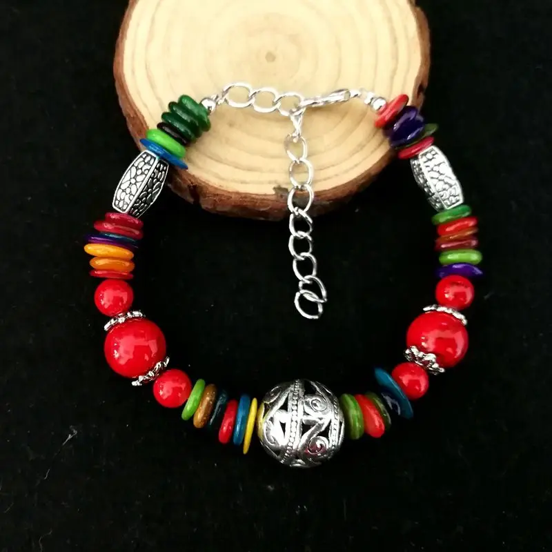 

Fashion Boho Bracelets&Bangles for Women Ethnic Colorful Stone Beaded Bohemian Ethnic Bracelet Elastic Bracelet for Women