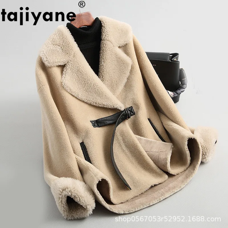 Женское шерстяное пальто с овчиной винтажное в Корейском стиле из овчины и