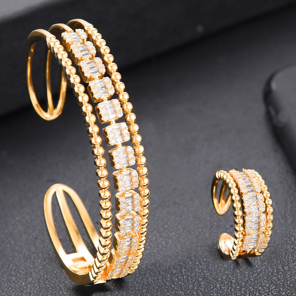 

Kellybola High Quality Gorgeous Luxury Trendy Openning Bangle Ring Jewelry Set for Women Important Occasion Party Noble Symbol