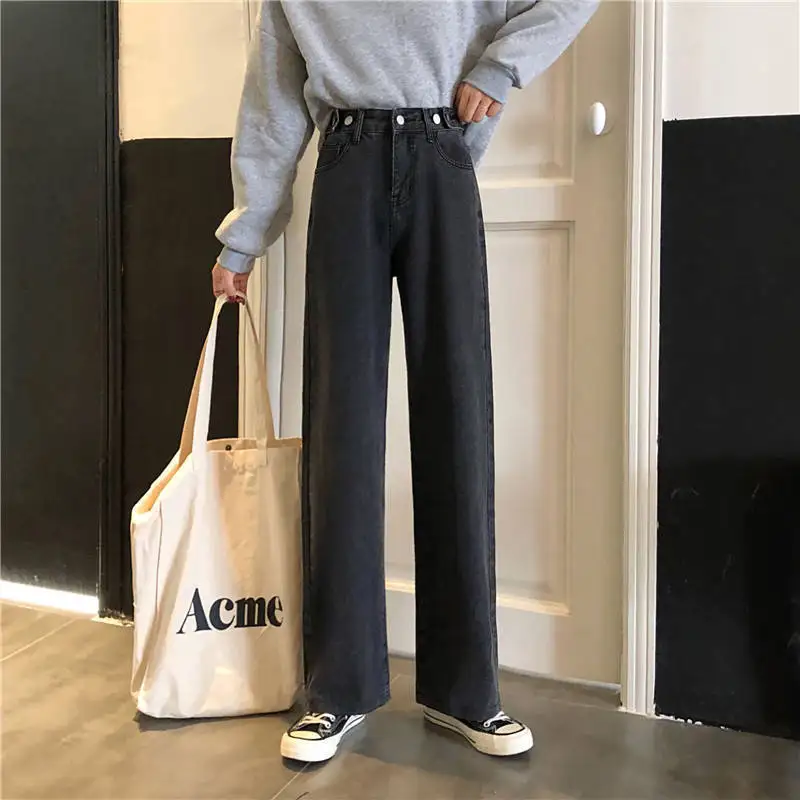 

Spring new high waist jeans women's straight pants Student Korean version loose and thin versatile wide leg pants