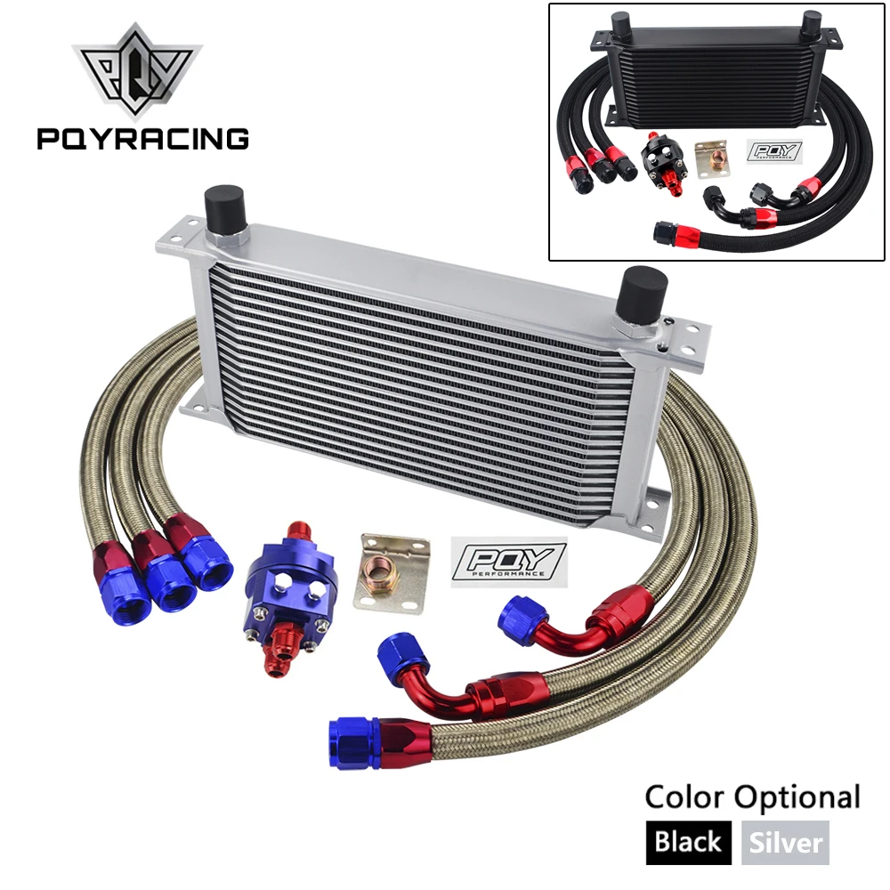 

UNIVERSAL OIL COOLER KIT 19ROWS OIL COOLER + OIL FILTER ADAPTER + STAINLESS BRAIDED HOSE WITH PQY STICKER AND BOX