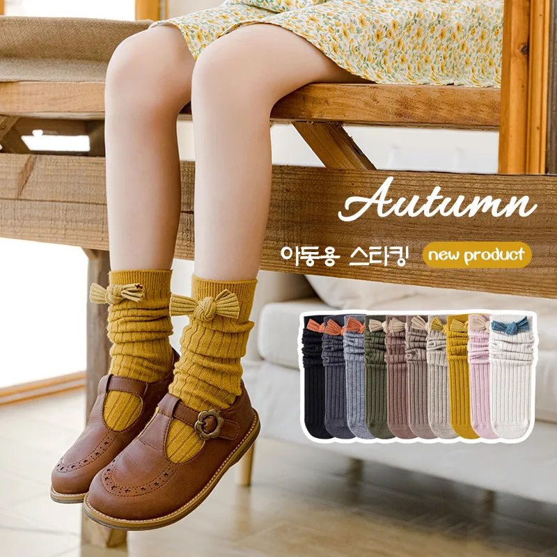 

Autumn and winter new tube socks cartoon bow girl Korean version of forest pile socks pure color children's socks