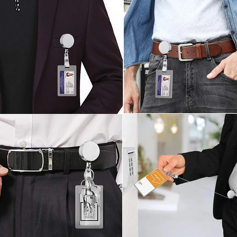 

2 Pack Heavy Duty Retractable Badge Holder Reel,Metal ID Badge Holder with Belt Clip Key Ring for Name Card Keychain
