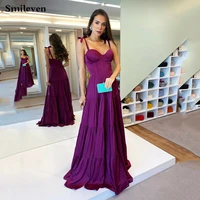 smileven purple bow straps a line evening dress pleats sweetheart prom dresses corset evening party gowns 2022