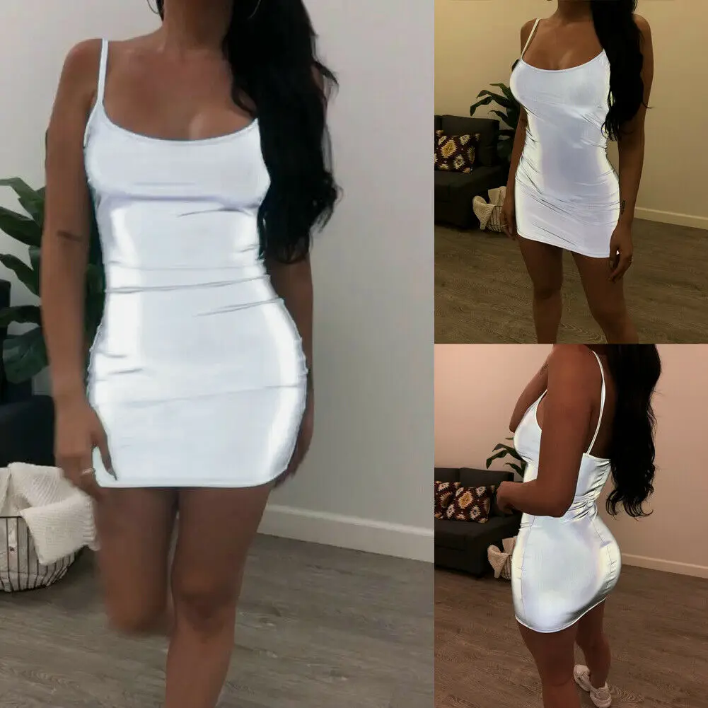 Женское мини-платье на бретельках летние сексуальные блестящие вечерние