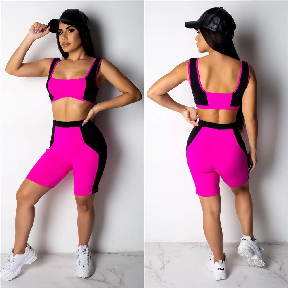 

Whoo LS6249 Women's Patchwork Hit-and-Run Sports Casual Windy Shorts Two-piece Set