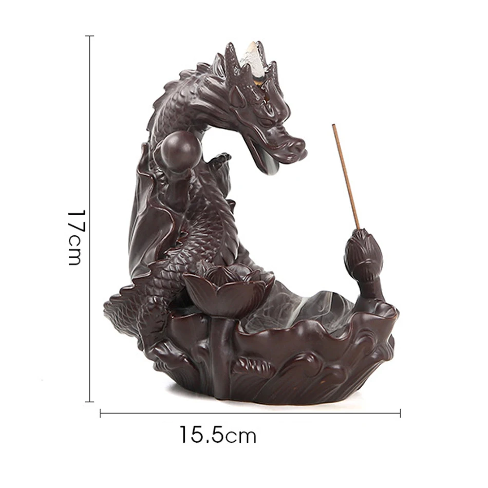 

Handmade Ceramic Backflow Incense Burner Crafts Desktop Feng Shui Incense Burner Dragon Shape Smoke Waterfall Incense Burner