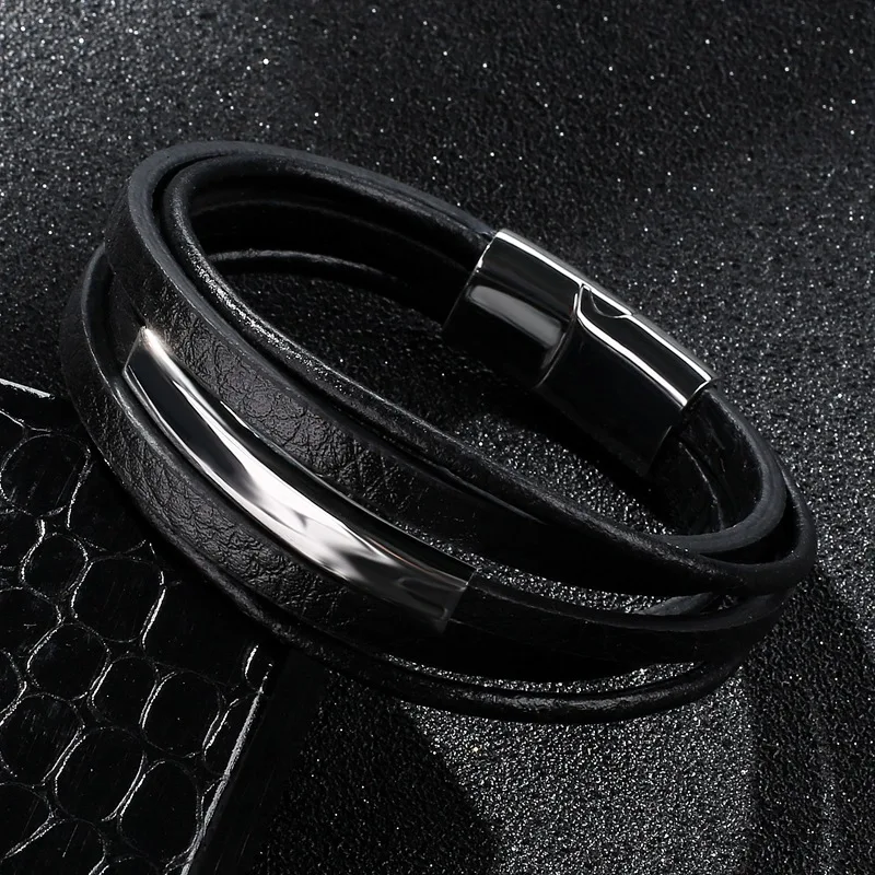 Многослойный браслет из натуральной кожи XiongHang мужской нержавеющей стали с