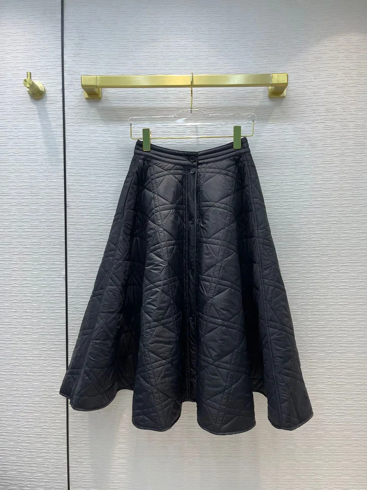 

Fashion Crimping Plaid Skirt for Women Top Quality 3D Cut A-line Quilted Skirt Luxury Brand High Waist Quilted Skirt Winter 2021