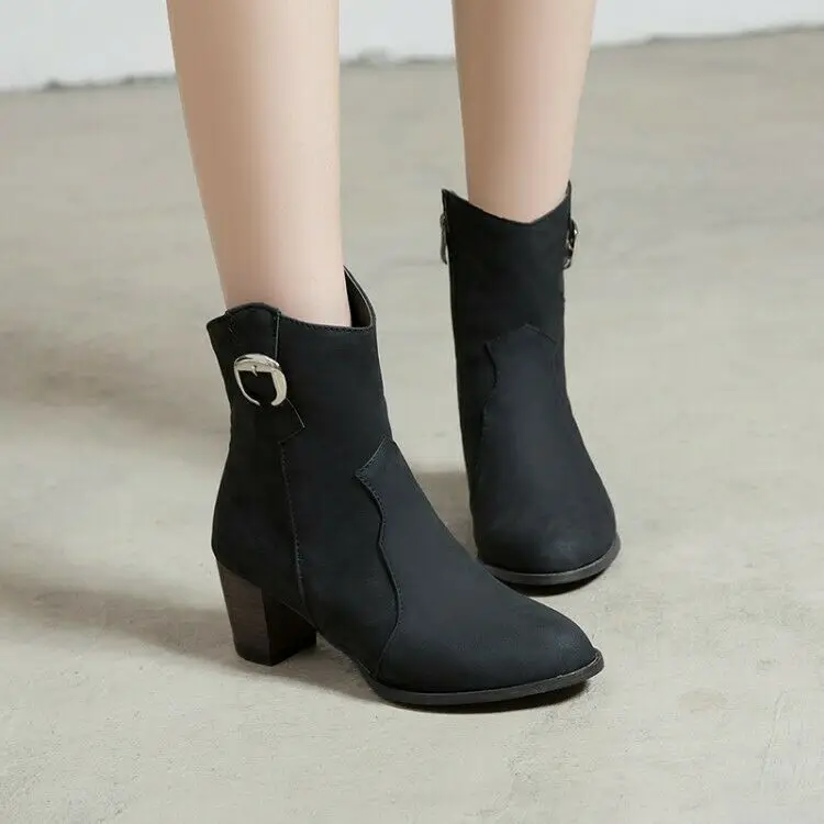 

Block Heels Ladies Winter Ankle Boots Bootie Zipper Casual Retro Shoes