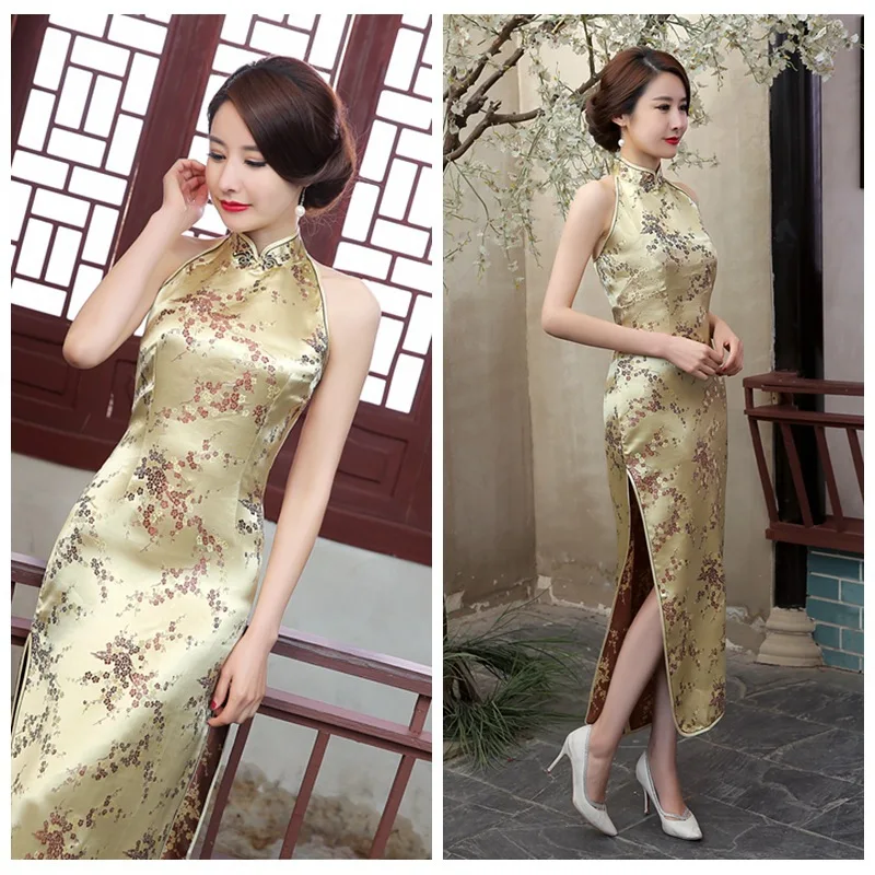 Элегантное платье Ципао бордового цвета с высоким разрезом без рукавов 3XL |