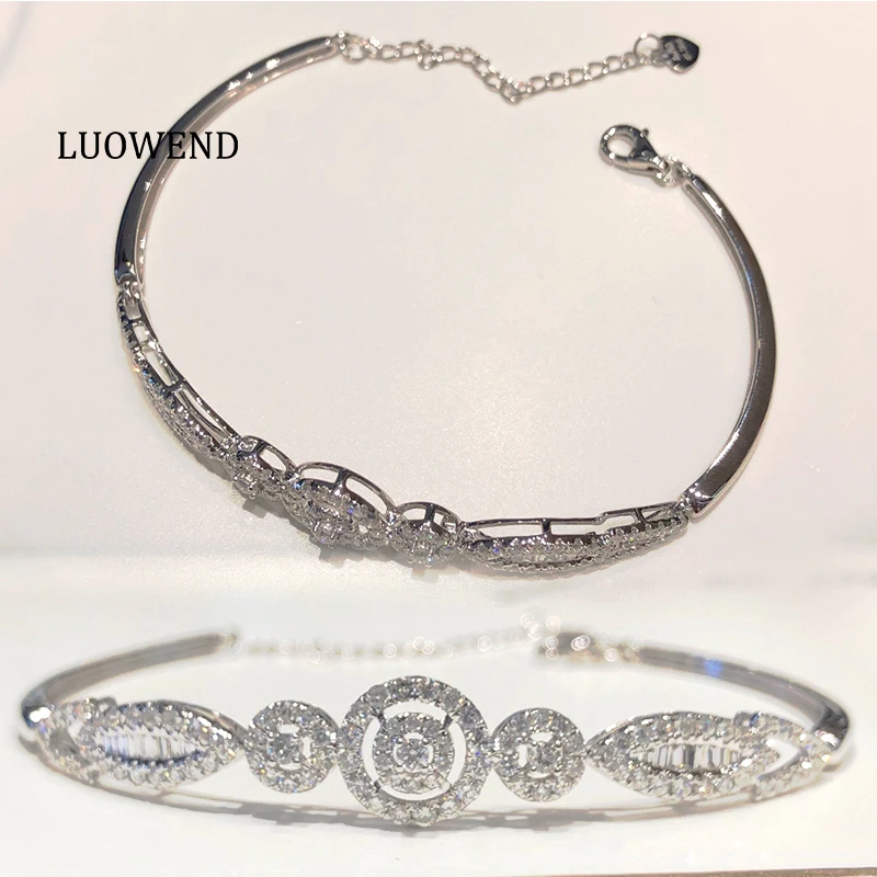 

LUOWEND 100% настоящий 18K Au750 твердый белый золотой браслет натуральный бриллиант браслет Коктейльные ювелирные изделия настроить Свадебные эфф...