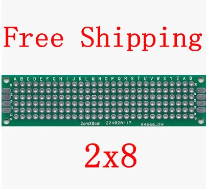 

Хорошее качество 100 шт. 2x8 см Прототип PCB 2*8 панель двойное покрытие/Луженая ПП универсальная плата двусторонняя PCB 2,54 мм Плата