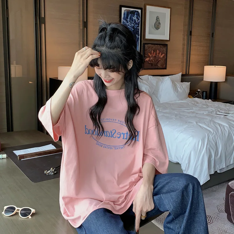 

Summer Thin All-Match Loose T-Shirts For Women Creaticity Letter Print Short Sleeve Tees Korean Stylish O-Neck Casual Tops