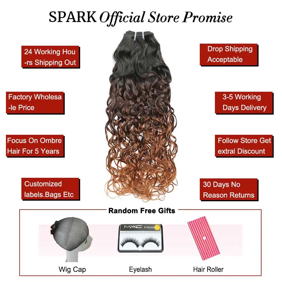 Spark Hair Ombre бразильские волнистые пряди с закрытием человеческие волосы с закрытием Remy человеческие волосы для наращивания средний коэффициент