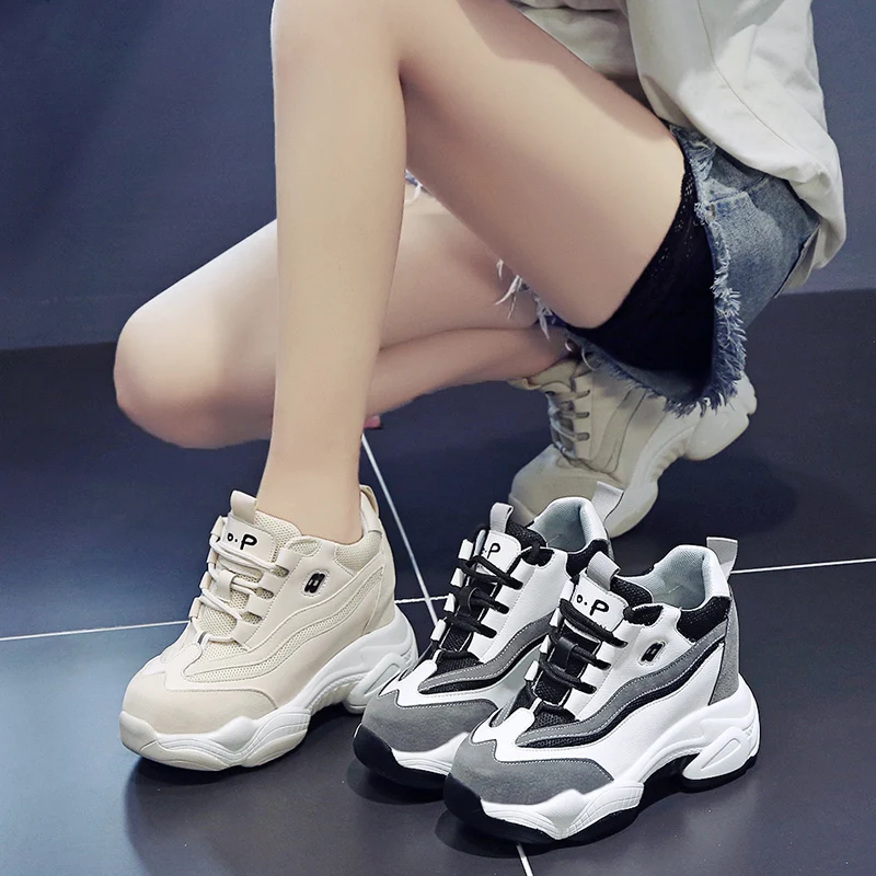 Женские Прогулочные кроссовки Осенняя обувь на платформе со шнуровкой Дышащая