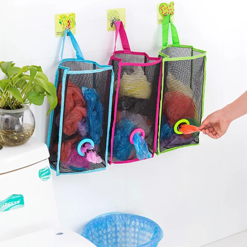 

Kitchen Hanging Type Breathable Mesh Grids Garbage Bags Storage Pouch Convenient Extraction Environmental Household Accessories