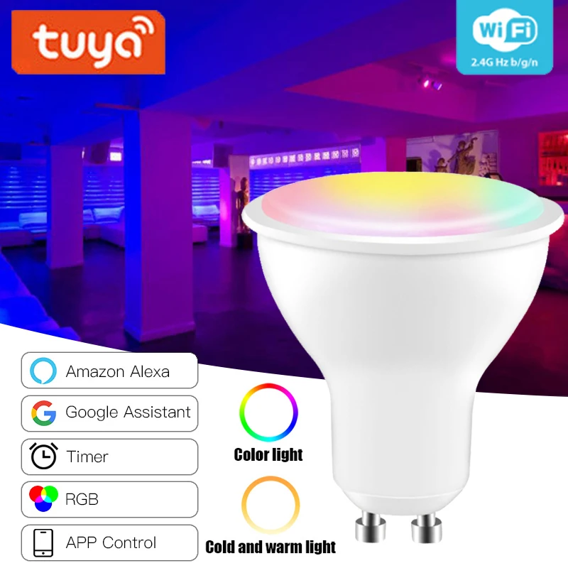 

Умсветильник лампа GU10 RGB + CW 2700-6500K с поддержкой Wi-Fi и дистанционным управлением