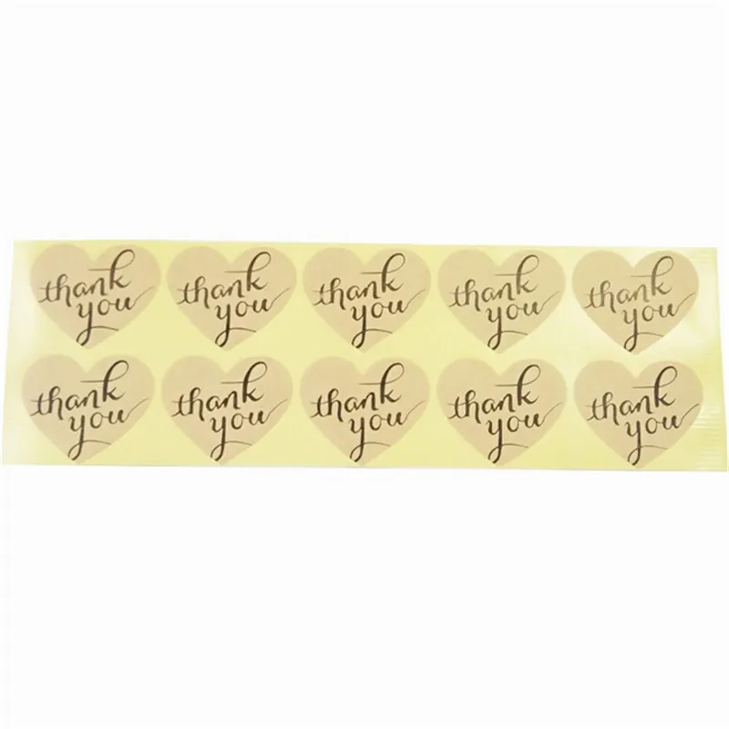 

100pcs/lot Handwritten 'Thank You' Heart-shaped Sealing Sticker Kraft Paper Sticker For Handmade Gift Decoration Label Stickers